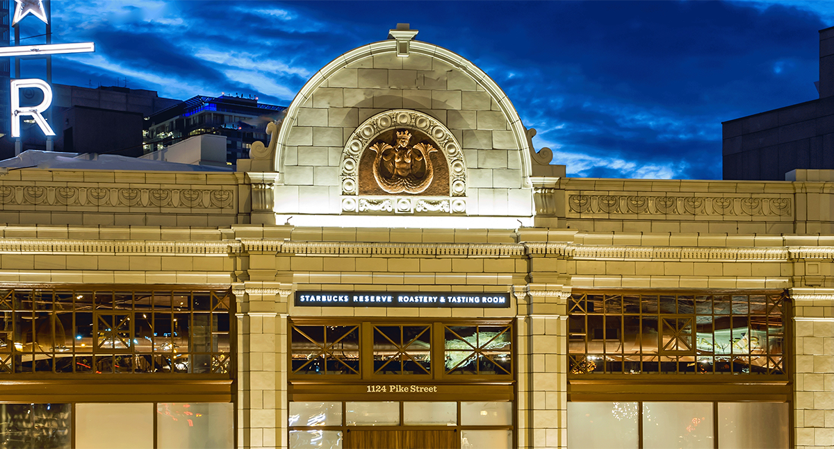 Exterior of Starbucks Seattle Roastery Ski's Painting